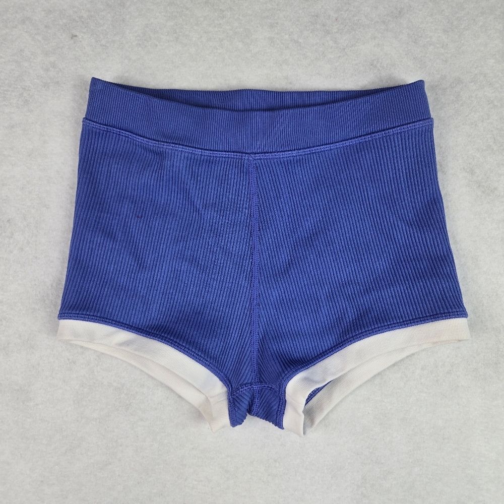 Offline By Aerie Shortie Shorts Ribbed High-Waist Blue Shorts with White Trim